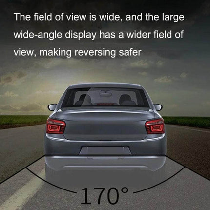 HD Reversing Camera with LED Lights for Nighttime Car Parking showing 170-degree wide-angle rear view with 8 LEDs for clearer night parking