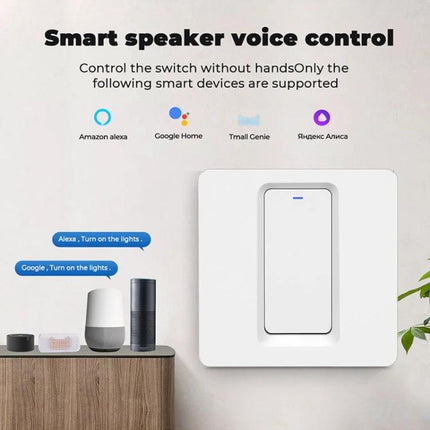 Tuya ZigBee Smart Switch for App and Voice Home Control wall switch with smart speaker voice control icons (Alexa, Google Home)