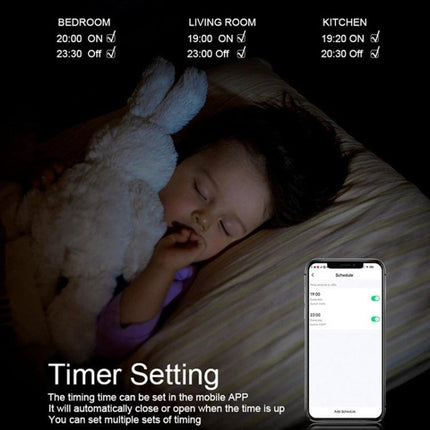 Tuya ZigBee Smart Switch for App and Voice Home Control - child sleeping with scheduled lights set via mobile app timer