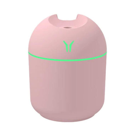 USB Mini Desk Humidifier 250ml With Colorful Night Light - pink USB-powered mini humidifier with soft green night light, 250ml tank, compact desk design