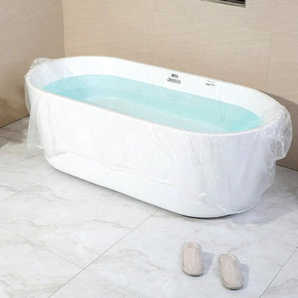 Convenient Disposable Bag for Daily Home Bathing Needs in bathtub filled with water showing thickened PE disposable tub liner for easy hygienic cleanup
