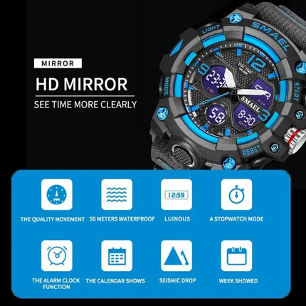 SMAEL 8008 Men's Waterproof Luminous Sports Watch, Black | Syndmart