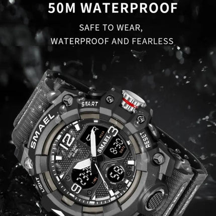 SMAEL 8008 Men's Waterproof Luminous Sports Watch, Black | Syndmart