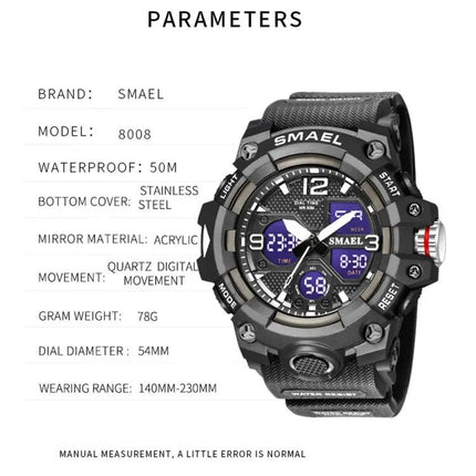SMAEL 8008 Men's Waterproof Luminous Sports Watch, Black | Syndmart