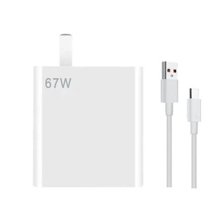 Universal Charger for Daily Xiaomi and Redmi Phone Needs white 67W fast USB-C adapter wall charger with cable