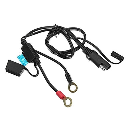 Motorcycle Quick Disconnect SAE Extension Cable for Batteries - black cable with ring terminals and quick-disconnect connector for charging