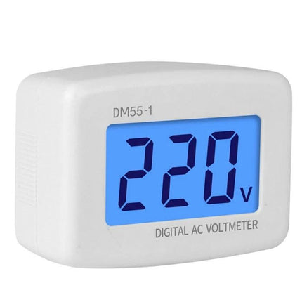 LCD Digital Voltmeter for AC Voltage Measurement at Home - compact white digital AC voltmeter with clear blue LCD showing 220V