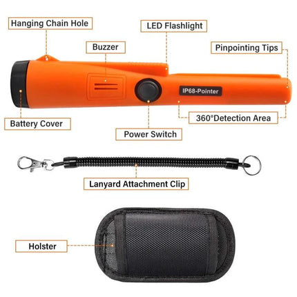 Waterproof Handheld Metal Detector for Treasure Hunting and Security with LED flashlight, buzzer, 360° detection area and holster