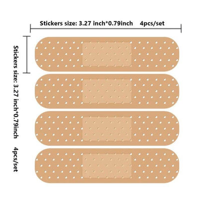 Set of 5 PVC Band-Aid Stickers for Hiding Scratches on Laptops and Cars - beige PVC scratch cover stickers displayed 4 per set with dimensions