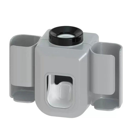 Practical Wall-Mounted Toothpaste Holder for Everyday Bathroom Use - gray press dispenser with cup holders for tidy, waste-reducing morning routines