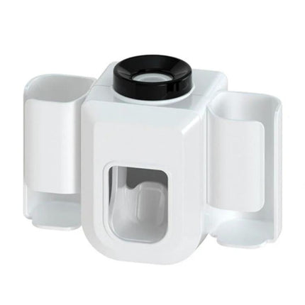 Practical Wall-Mounted Toothpaste Holder for Everyday Bathroom Use white dispenser with toothbrush cups and one-press toothpaste control