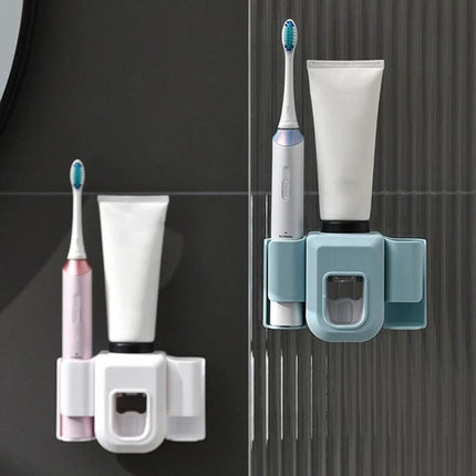 Practical Wall-Mounted Toothpaste Holder for Everyday Bathroom Use neatly mounted with electric toothbrush and toothpaste tube, space-saving bathroom organizer