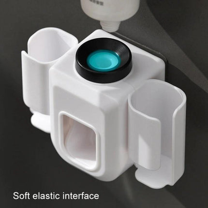 Practical Wall-Mounted Toothpaste Holder for Everyday Bathroom Use - white press dispenser with cup holders, wall-mounted toothbrush storage