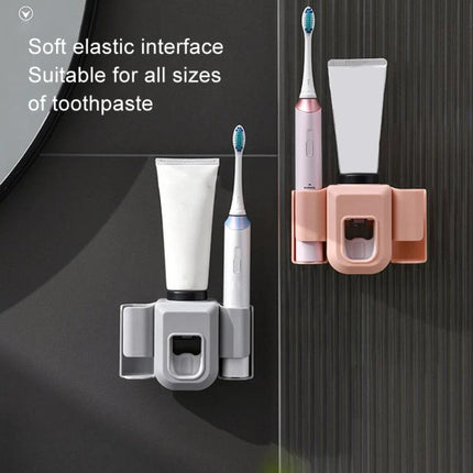 Practical Wall-Mounted Toothpaste Holder for Everyday Bathroom Use - wall-mounted dispenser with toothbrush slots in gray and pink