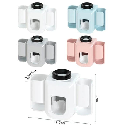 Practical Wall-Mounted Toothpaste Holder for Everyday Bathroom Use - compact press dispenser in white, gray, blue and pink, dimensions 12.5x9x5.5cm