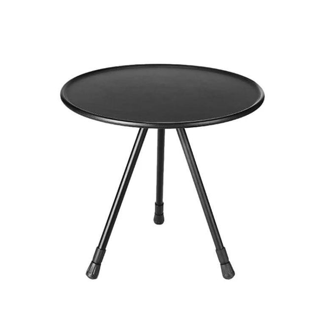 Outdoor Folding Round Camping Table, Aluminum Alloy, Black Wood Finish - compact black round folding camping table with three legs