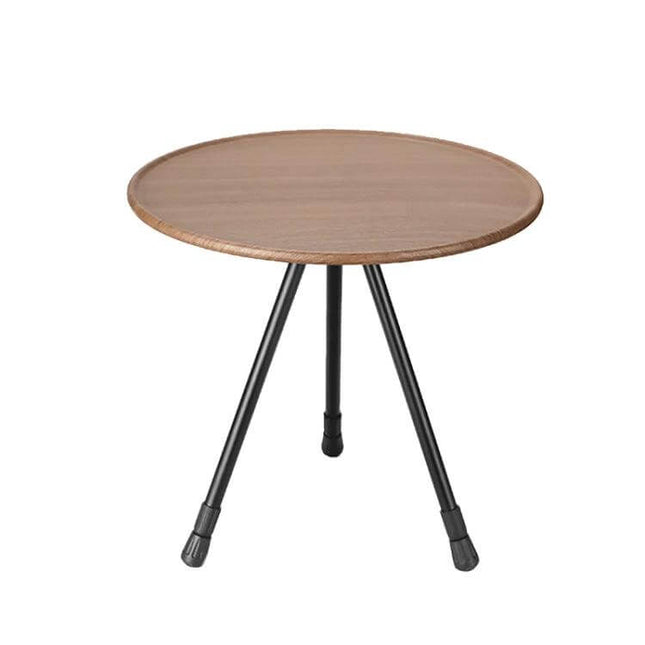 Outdoor Folding Round Camping Table, Aluminum Alloy, Black Wood Finish - compact folding round camping table with thickened ABS top and three black alloy legs