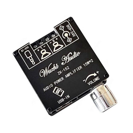 Wireless Bluetooth Audio Receiver with Amplifier for Home Stereo Systems - compact black USB-in audio power amplifier with volume knob