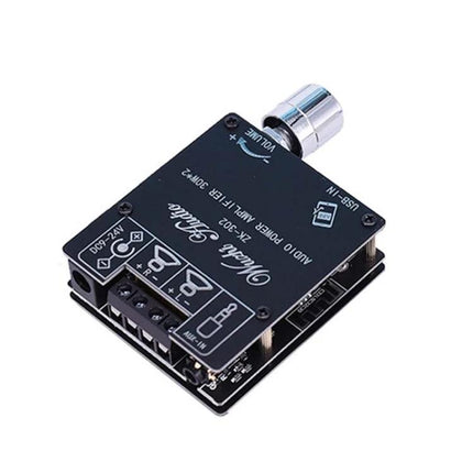 Wireless Bluetooth Audio Receiver with Amplifier for Home Stereo Systems compact black module with volume knob and RCA/AUX connections