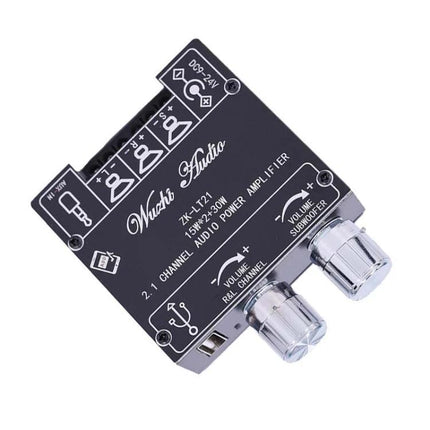 Wireless Bluetooth Audio Receiver with Amplifier for Home Stereo Systems compact black 2.1 channel amplifier with volume knobs and multiple inputs