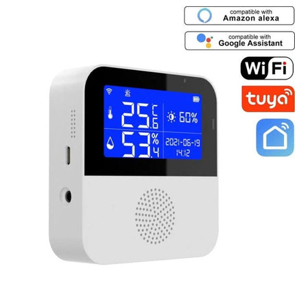 Tuya WiFi Temperature and Humidity Sensor for Home Monitoring white WiFi display showing temp 25°C humidity 53% compatible with Alexa Google Assistant