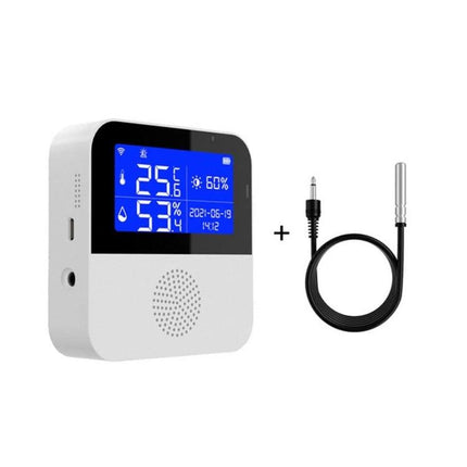 Tuya WiFi Temperature and Humidity Sensor for Home Monitoring with external probe and blue LCD display