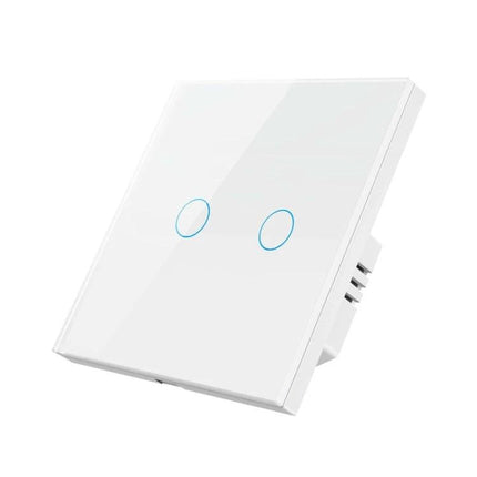 Tuya Smart Touch Wall Switch for Voice-Controlled Home Lighting - white dual touch panel with blue LED rings