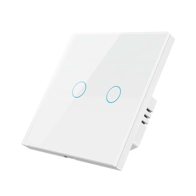 Tuya Smart Touch Wall Switch for Voice-Controlled Home Lighting - white dual touch panel with blue LED rings