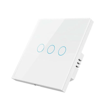 Tuya Smart Touch Wall Switch for Voice-Controlled Home Lighting - white 3-button touch glass switch compatible with Alexa