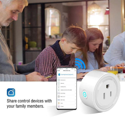 Tuya Smart WiFi Socket for Remote App and Voice Control controlling living room lights and devices via smartphone app