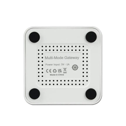 Tuya Wireless Gateway for Smart Home Device Control white multi-mode gateway bottom view with rubber feet and ventilation