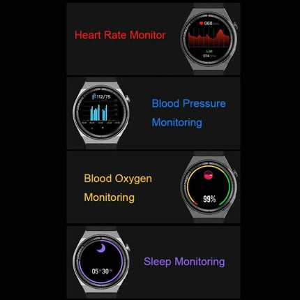 A Versatile Watch for Daily Fitness and Outdoor Activities showing heart rate, blood pressure, blood oxygen, and sleep monitoring on smartwatch display