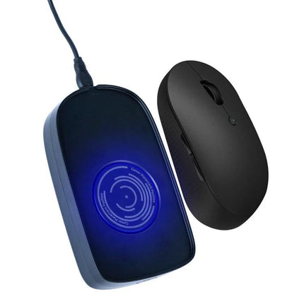 H26 Automatic Virtual Mouse Device for Preventing Screen Lock black dongle with glowing blue light next to wireless mouse