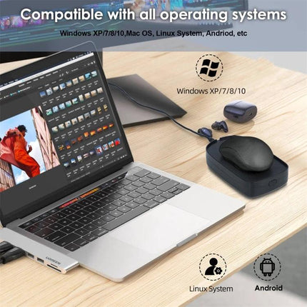 H26 Automatic Virtual Mouse Device for Preventing Screen Lock shown next to laptop preventing screen lock during presentations and monitoring