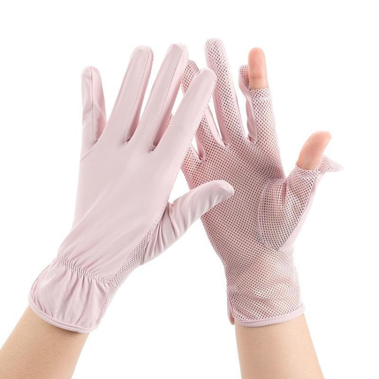 1pair Summer Sunscreen Breathable Thin Anti-ultraviolet Finger Fishing Ice Silk Gloves, Free Size