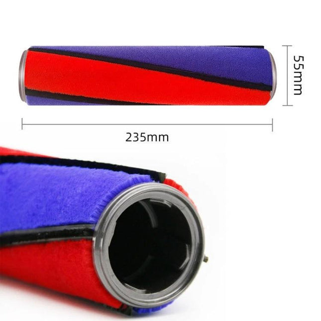 Replacement Soft Roller Head Parts for Dyson Vacuums - red and purple 235mm soft roller brush replacement showing dimensions and end fitting