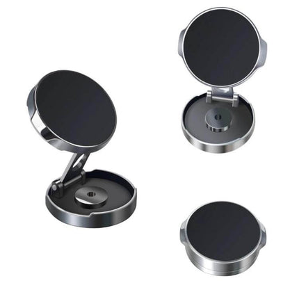 Multi Angle Car Magnetic Phone Bracket 720 Degree Rotation shown in three positions silver black magnetic car mount with 720° swivel