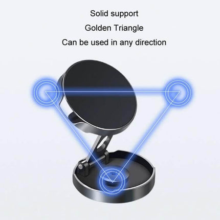 Multi Angle Car Magnetic Phone Bracket 720 Degree Rotation showcasing solid support, golden triangle design and multi-directional use for in-car mounting