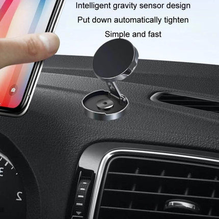 Multi Angle Car Magnetic Phone Bracket 720 Degree Rotation installed on car dash showing gravity sensor mount holding smartphone in portrait and landscape positions