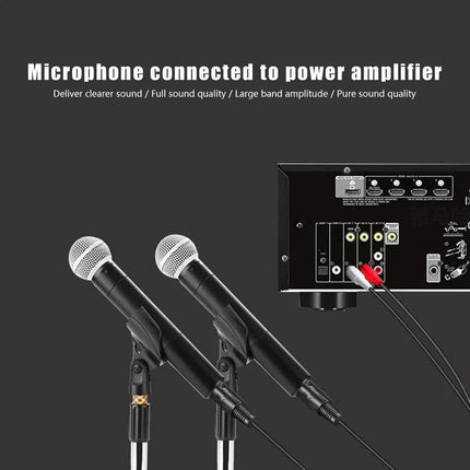 Cable for Connecting Home Audio Devices Easily shown linking microphones to an amplifier with RCA to XLR connections