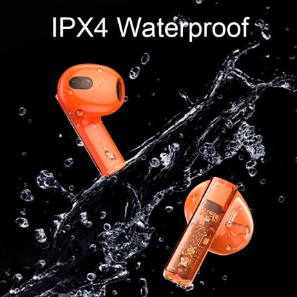 REMAX CozyBuds Transparent Earbuds For Calls And Commute orange transparent TWS earbuds with IPX4 water splash
