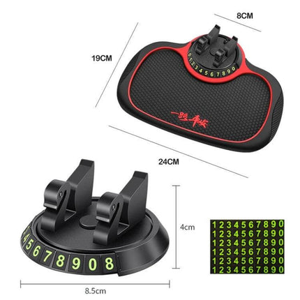 Car Center Console Phone Mat With Hidden Parking Number Plate compact non-slip dashboard phone holder with retractable number plate