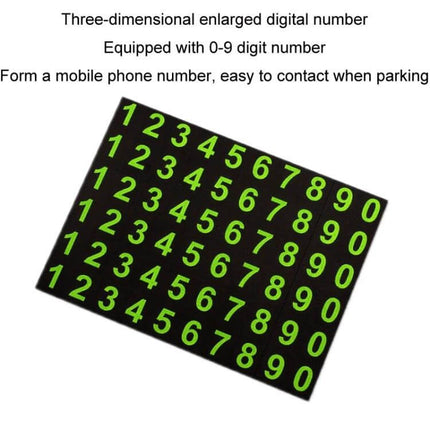 Car Center Console Phone Mat With Hidden Parking Number Plate - black non-slip mat with green 0-9 digit stickers for parking contact