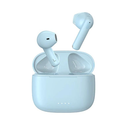 REMAX CozyBuds Wireless On-Ear Headphones For Everyday Use in light blue with charging case, ENC dual mics for clear calls