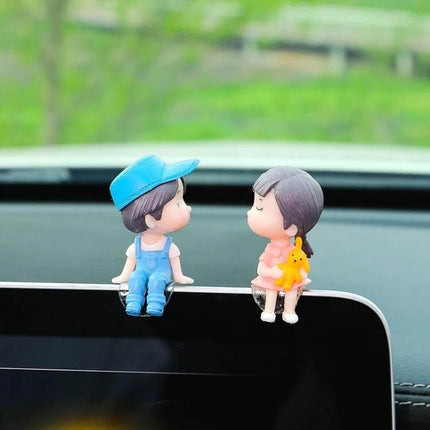 Lovely Kissing Couple Blue Car Ornament For Interior Decor - hand-painted PVC dashboard kissing couple figurines with non-trace sticker, 4x6 cm