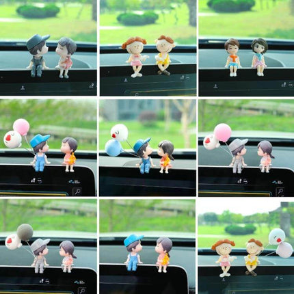 Lovely Kissing Couple Blue Car Ornament For Interior Decor - hand-painted PVC dashboard couple figurine with non-trace sticker, lightweight 4x6/4x9 cm