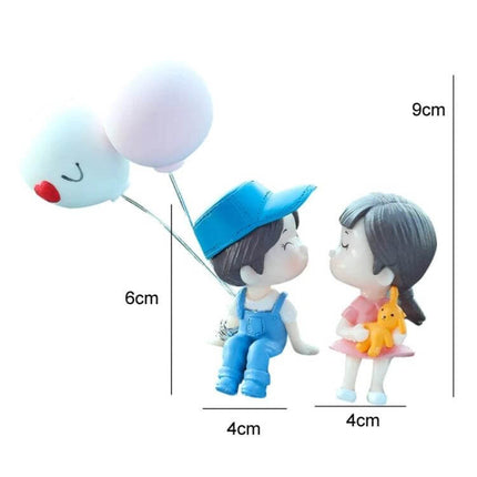 Lovely Kissing Couple Blue Car Ornament For Interior Decor - hand-painted PVC kissing couple dashboard decor with balloons, 4x6cm lightweight sticker mount