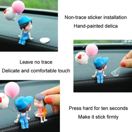 Lovely Kissing Couple Blue Car Ornament For Interior Decor - hand-painted PVC dashboard couple with non-trace sticker, lightweight 4x6cm car decor