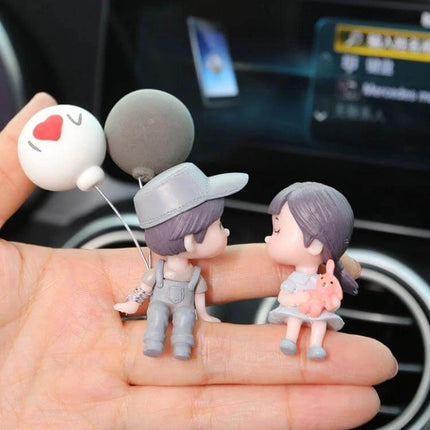 Lovely Kissing Couple Blue Car Ornament For Interior Decor - hand-painted PVC dashboard kissing couple with balloons, lightweight non-trace sticker, 4x6 cm