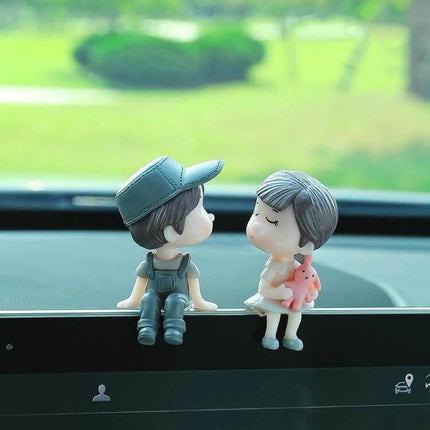 Lovely Kissing Couple Blue Car Ornament For Interior Decor - hand-painted PVC dashboard kissing couple car ornament with non-trace sticker, 4x6 cm lightweight